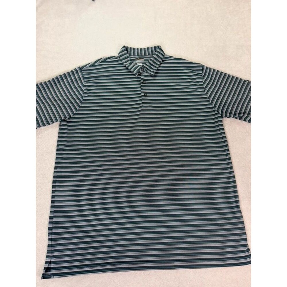 Greg Norman Men's Striped Polo/ Golf Shirt- Teal, Black and White- XXL
